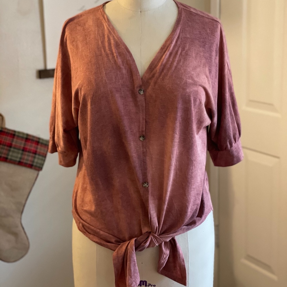 Rose Button Up Tie Top